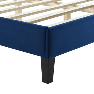 Yasmine Channel Tufted Performance Velvet Twin Platform Bed, Navy