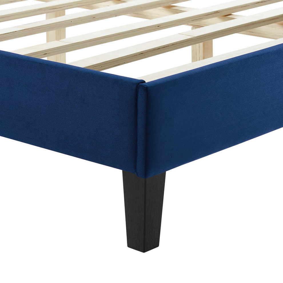 Yasmine Channel Tufted Performance Velvet Twin Platform Bed, Navy