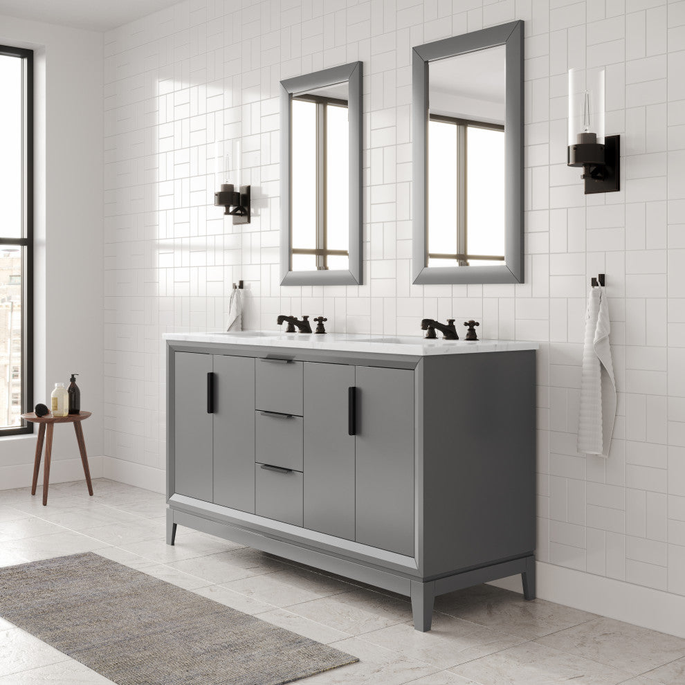 Elizabeth 60" Double Sink Carrara White Marble Vanity, Cashmere Gray