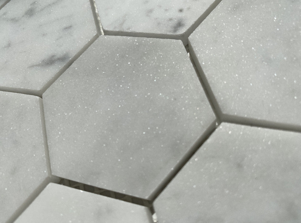 Carrara White Marble 2" Hexagon Mosaic Tile Venato Carrera Honed, 1 sheet