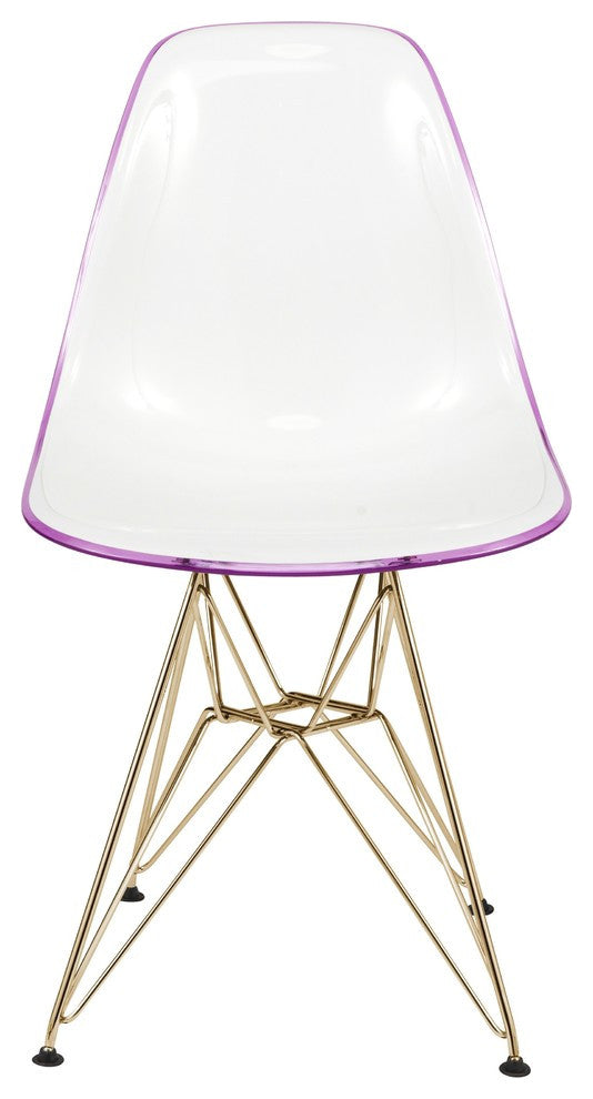 Cresco Eiffel Base Molded Dining Chair, Gold Base, Set of 4, White Purple