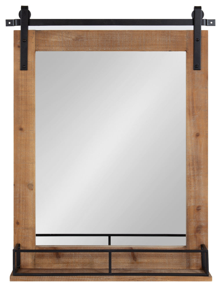 Cates Framed Wall Mirror with Shelf, Rustic Brown 24x31