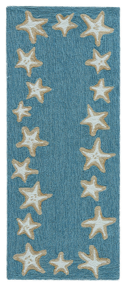 Capri Starfish Border Indoor/Outdoor Rug Aqua, Aqua, 2'x5'
