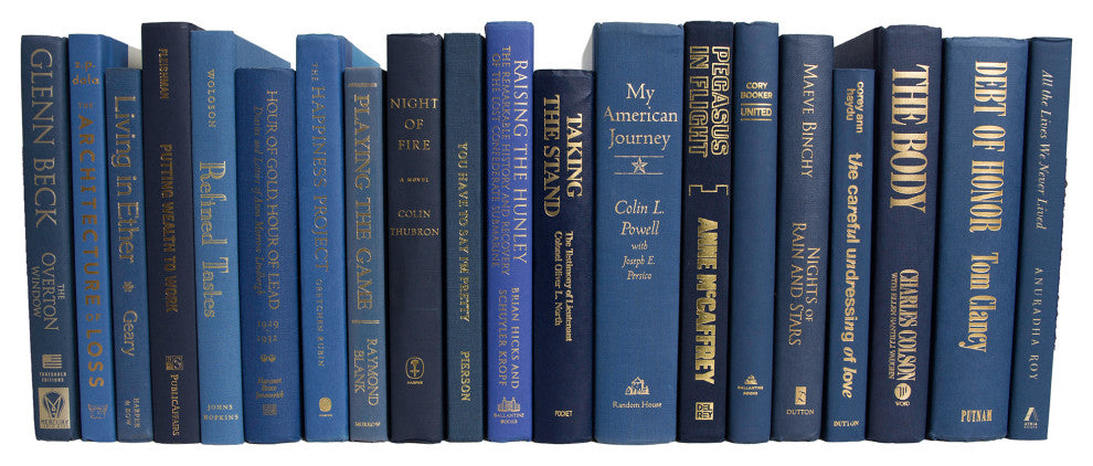 Decorative Books - Denim & Gold - Blue Books By The Foot
