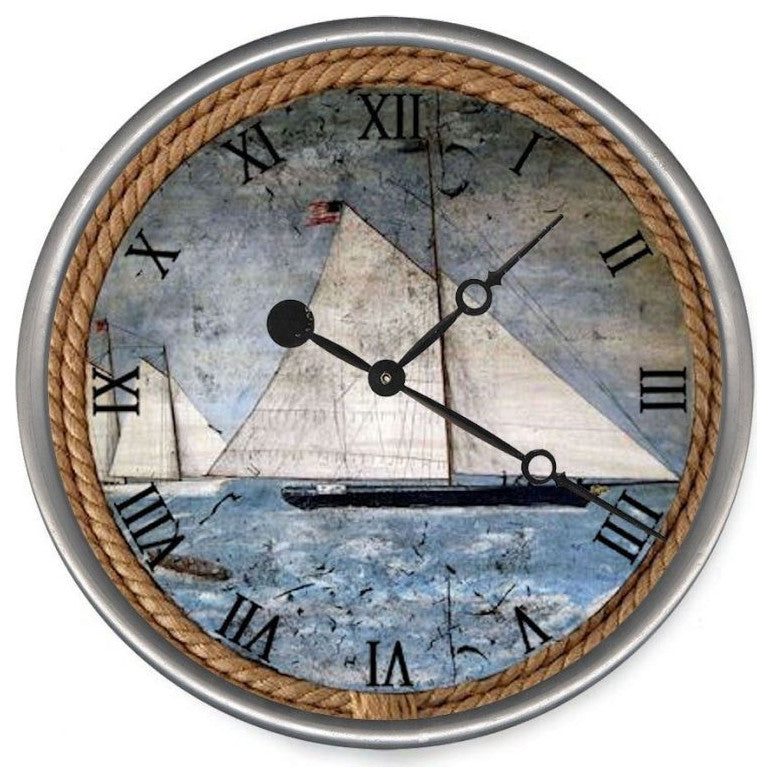 18" Vintage Nautical Sailboats Wall Clock