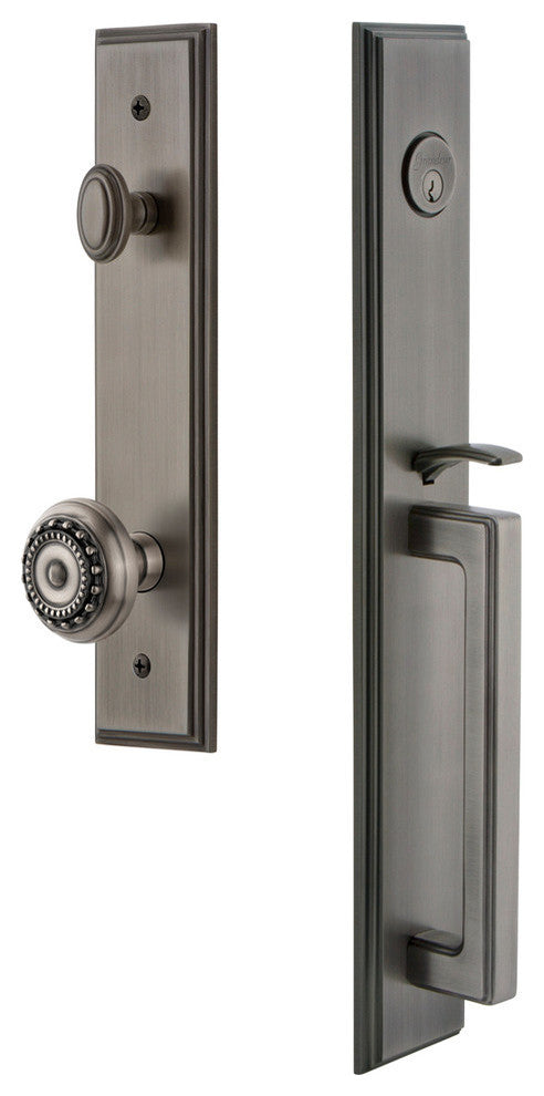 Carre' 1-Piece Dummy Handleset, D Grip and Parthenon, Antique Pewter, 849122