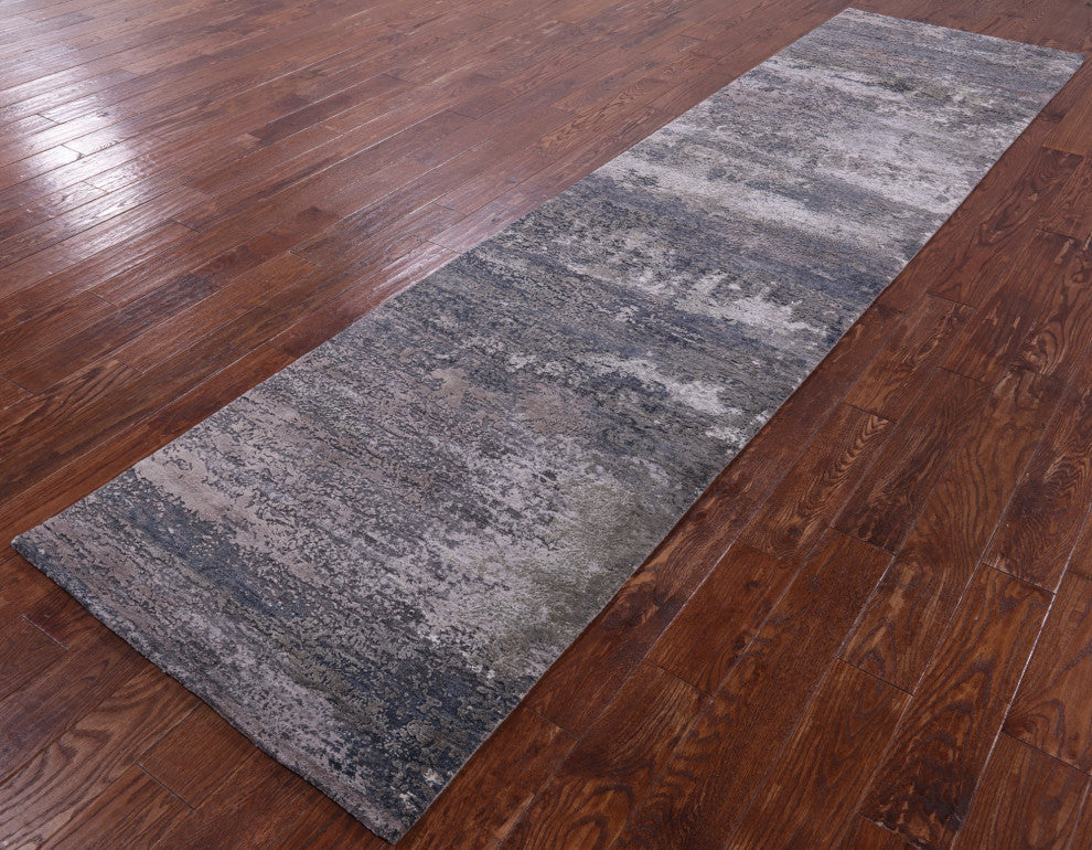 Runner Abstract Handmade Wool and Silk Rug 3' 0" X 12' 1" Q9082