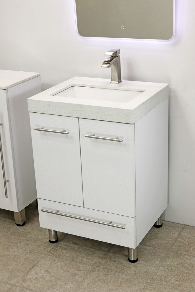 Windbay 24" Freestanding Vanity, White Texture Embossed, White Integrated Sink and Countertop