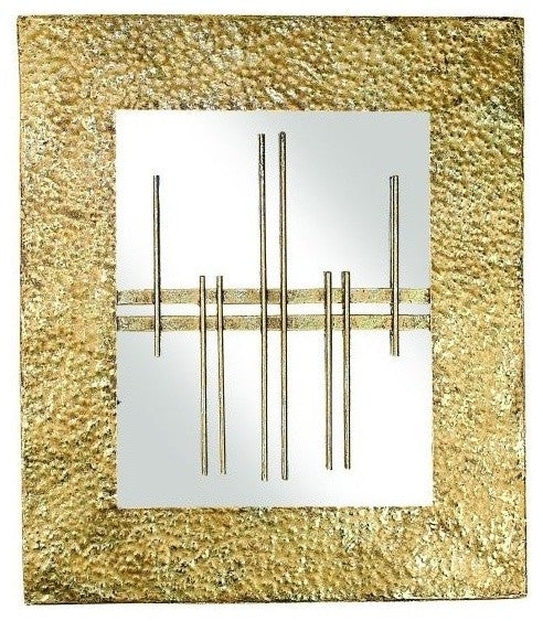 Modern Asian Mirrored Wall Panel, Gold Square Metal Oriental