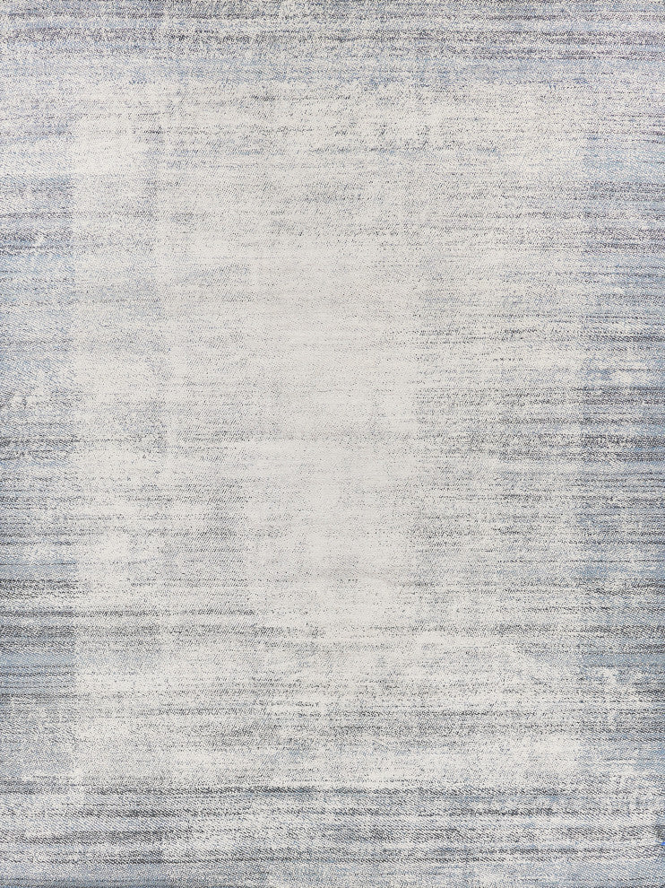 Fine Pure Silk Hand-Knotted Silk Blue/White Area Rug