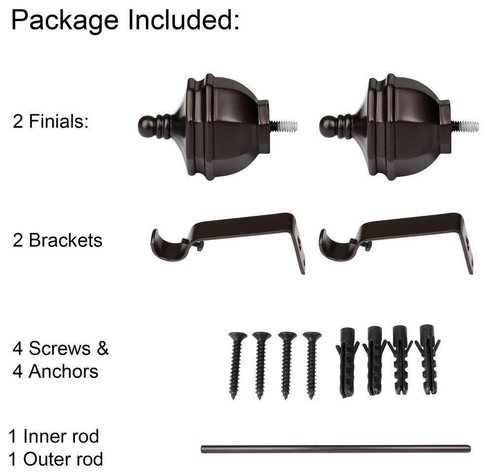 Utopia Alley Curtain Rod With Decorative Urn Finial, 28-48", Bronze
