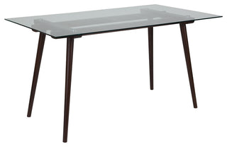 Meriden 31.5''x55'' Solid Espresso Wood Table, Clear Glass Top