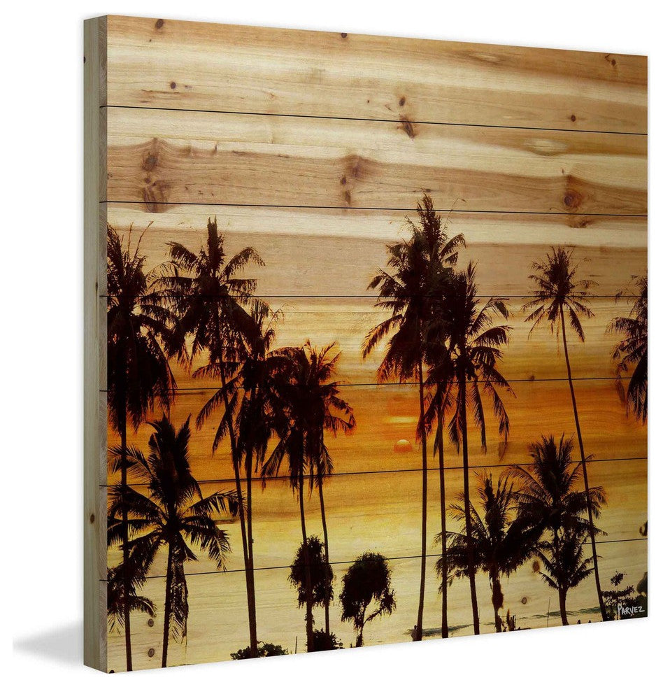 "Palms in the Sun" Print on Natural Pine Wood, 32"x32"