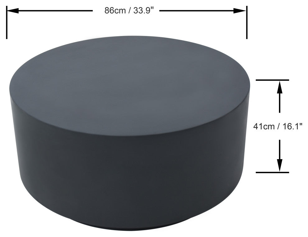 Rome 34" Round Concrete Coffee Table, Slate Black