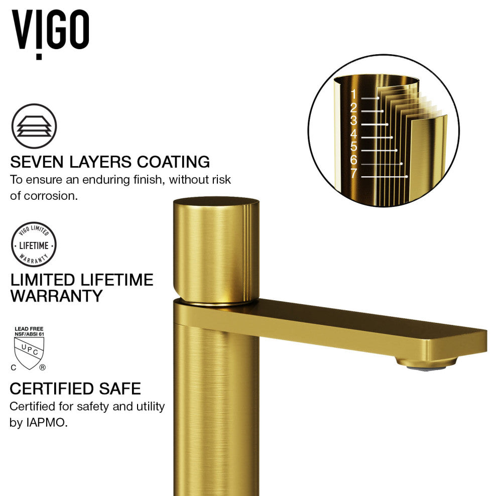 VIGO Halsey 8" H Single Handle Single Hole Bathroom Faucet, Matte Brushed Gold, Without Extras