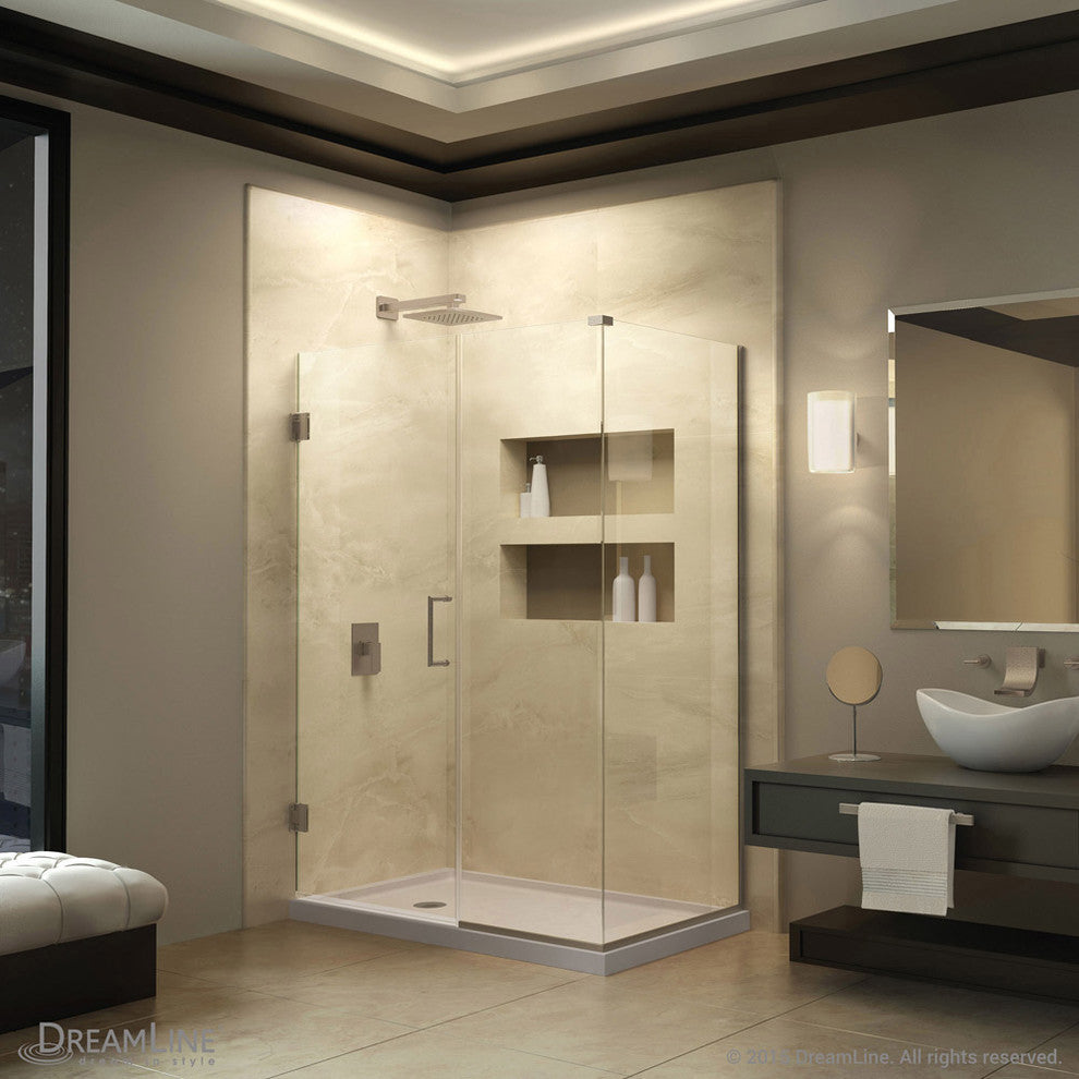 Unidoor Plus 46"x34-3/8"x72" Shower Enclosure, Brushed Nickel Finish