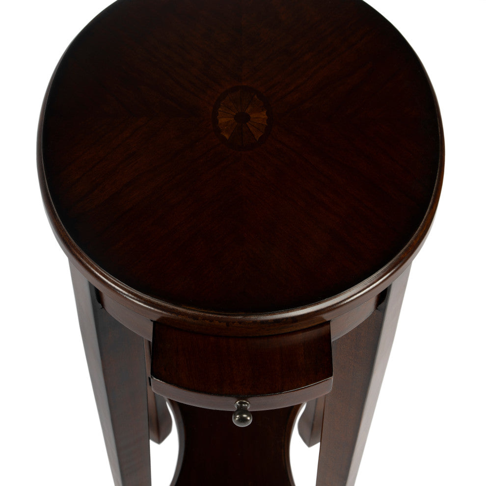 Butler Arielle Yellow Round Accent Table, Chestnut Burl
