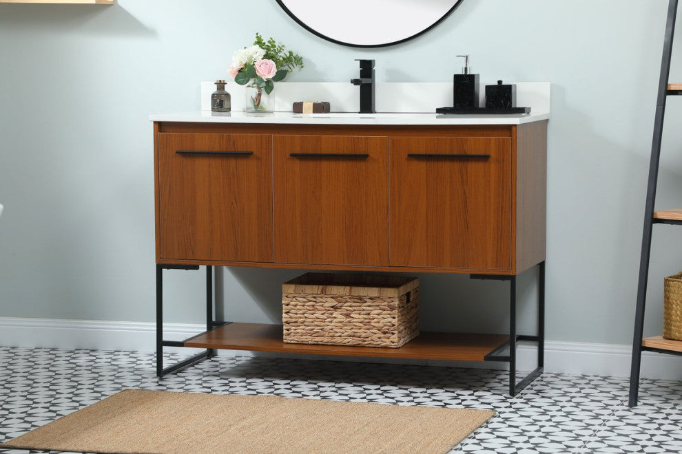 Sue 48" Single Bathroom Vanity, Teak, With Backsplash