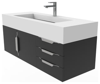 CastelloUSA Nile 48" Wall Mounted Vanity Set, Black, White Top, Brushed Nickel