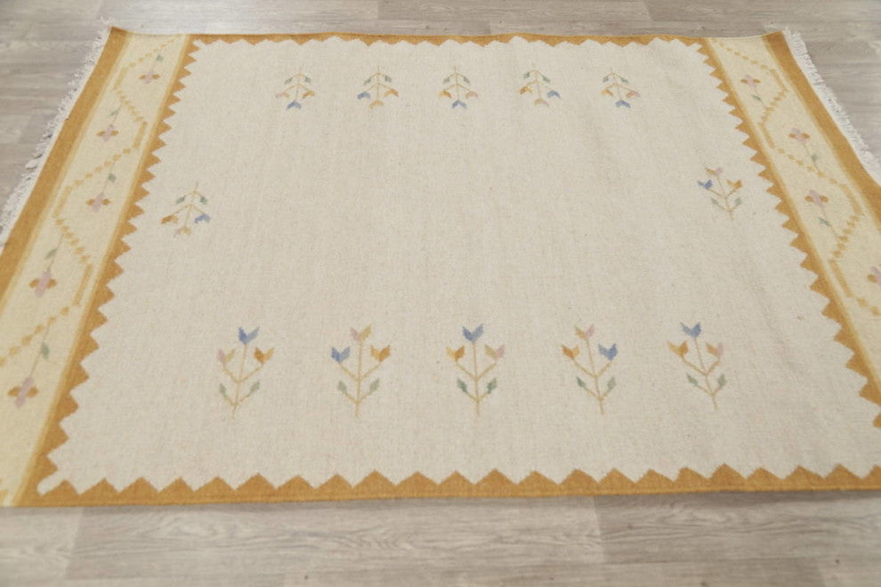 Kilim Hand Woven Southwestern Oriental Area Rug, Beige, 4x7
