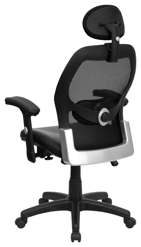 High Back Super Mesh Executive Swivel Office Chair With Padded Seat, Leather