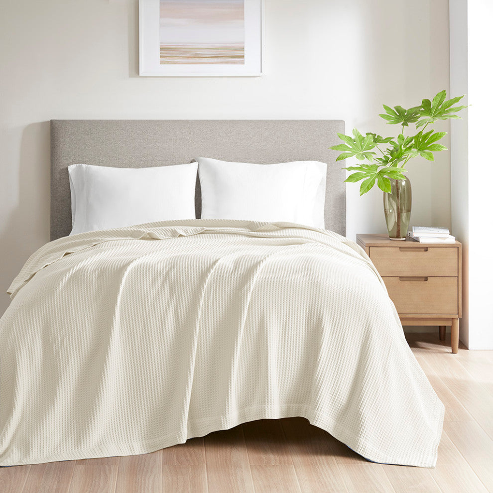 Beautyrest Cotton Waffle Weave Bedding Blanket, Ivory