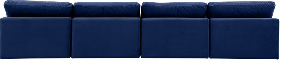 Comfy Upholstered Modular Sofa, Navy, 4-Piece: 4 Armless Chair, Velvet