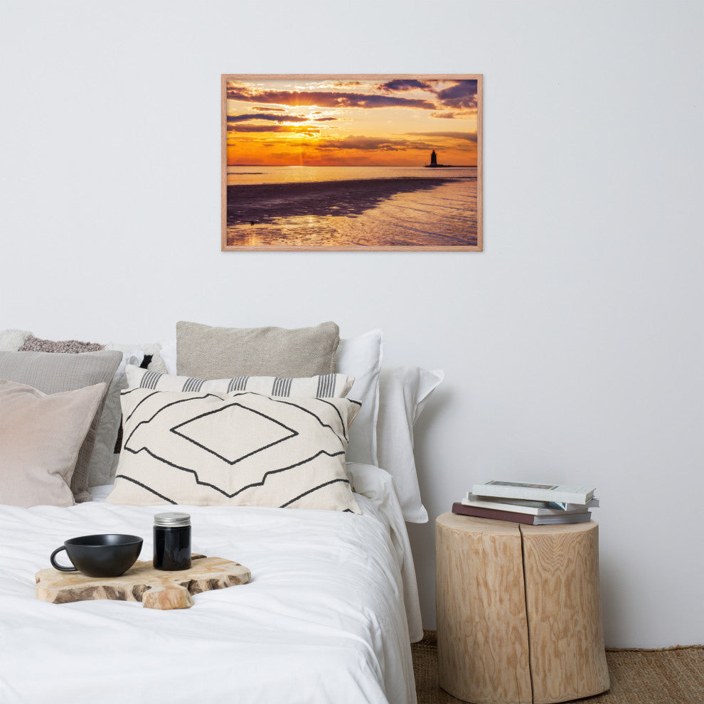 Cape Henlopen at Sunset Coastal Landscape Framed Photo Paper Wall Art Prints, Red Oak, 24" X 36"
