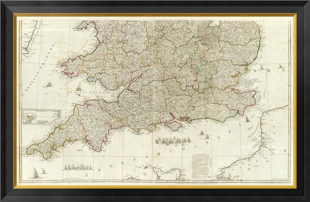 "England and Wales (Southern section), 1790"  by John Rocque, 40x26"