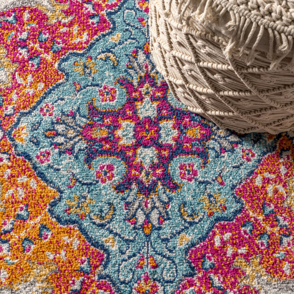 Bohemian FLAIR Boho Vintage Medallion Area Rug, Blue and Multi, 6x9 Oval