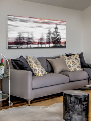 "Red Behind the Trees" Print on White Wood, 40"x20"