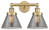Edison Large Cone-2 Lt 16"Bath Vanity Lt-Brushed Brass Finish-Plated Smoke Shade