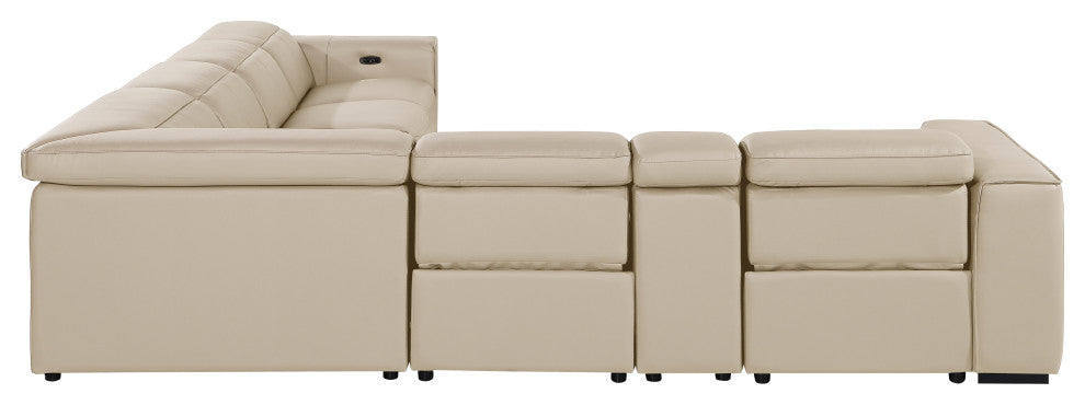 Niccolo Italian Leather 7-Piece L-Shaped Power Reclining Sectional, Beige