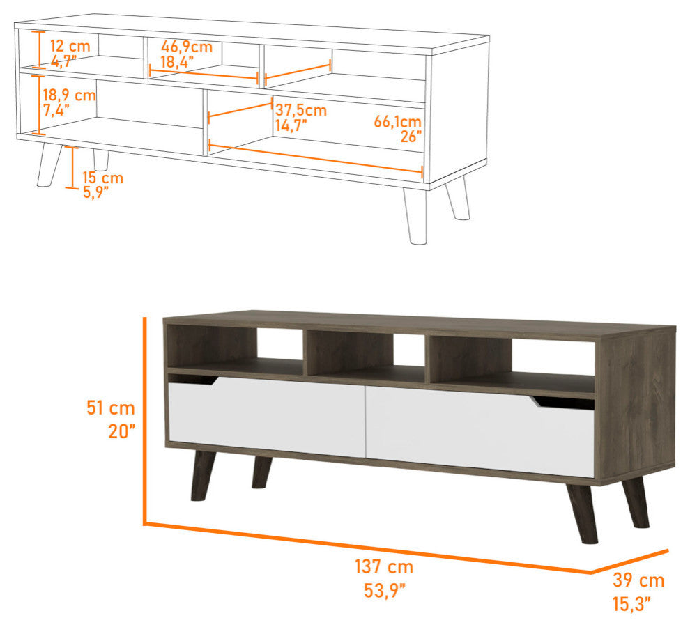 Hamburg TV Stand For TVs up to 52", Dark Walnut/ White