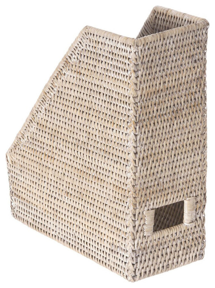 La Jolla Handwoven Rattan Magazine File, Handwoven, White Wash