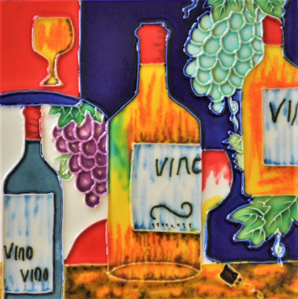 6x6" Spanish Wine Vino Ceramic Art Tile Hot Plate Trivet and Wall Decor