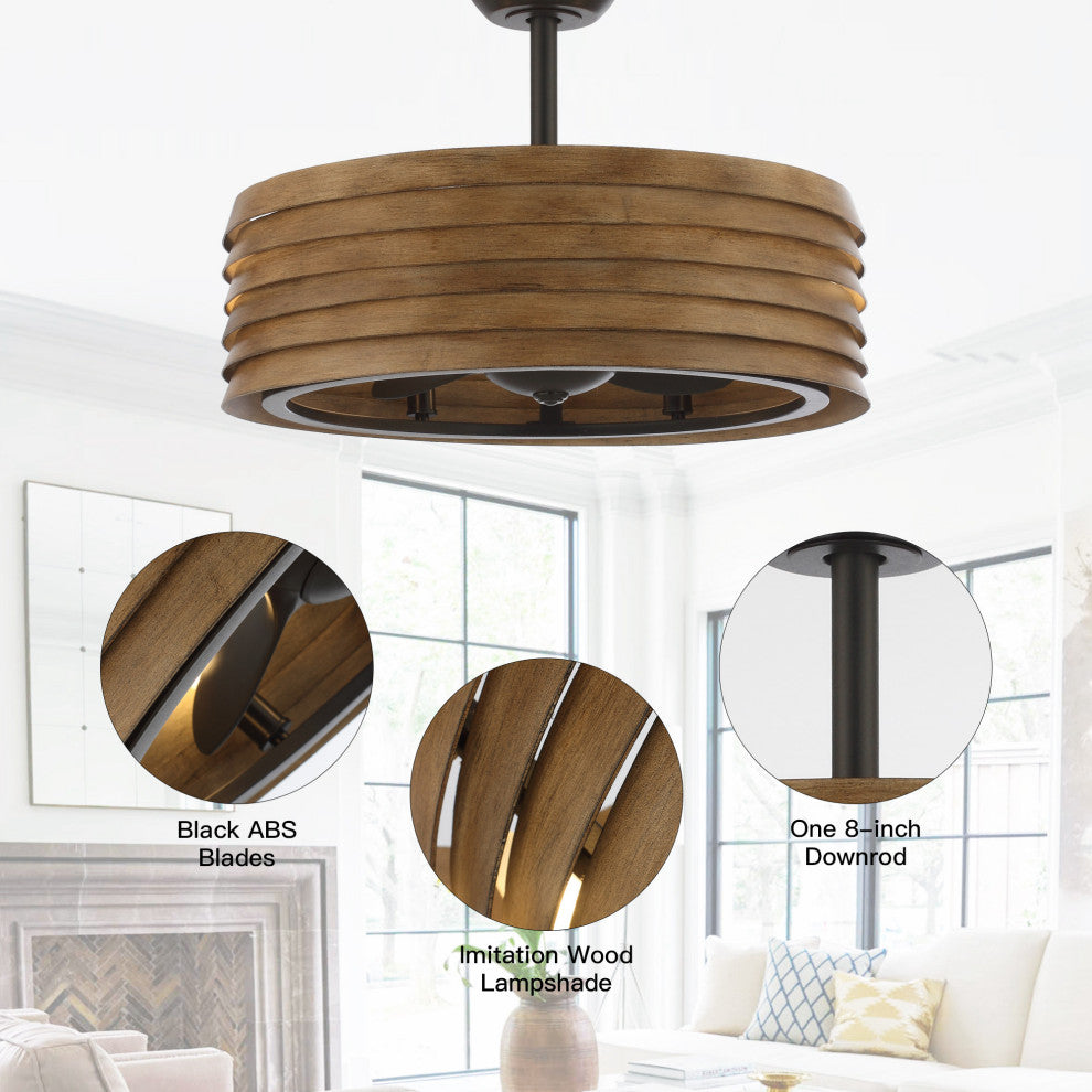24.4 in Caged Metal Lampshade Ceiling Fan with Remote in Brown