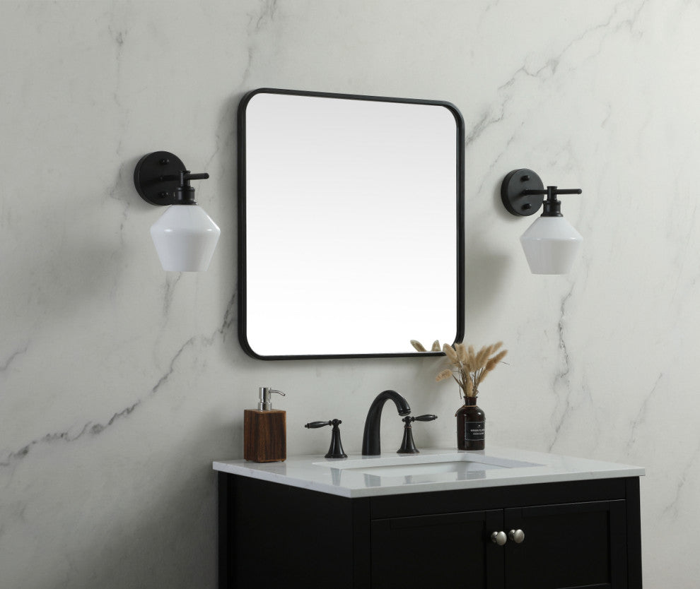 Elegant Decor Soft Corner Metal Square Mirror 24X24" in Black