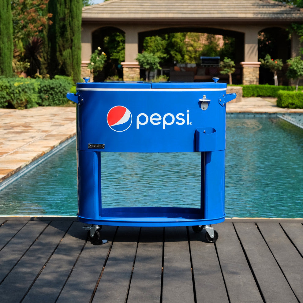 Permasteel 80 Quart Portable Rolling Oval Patio Cooler, Blue