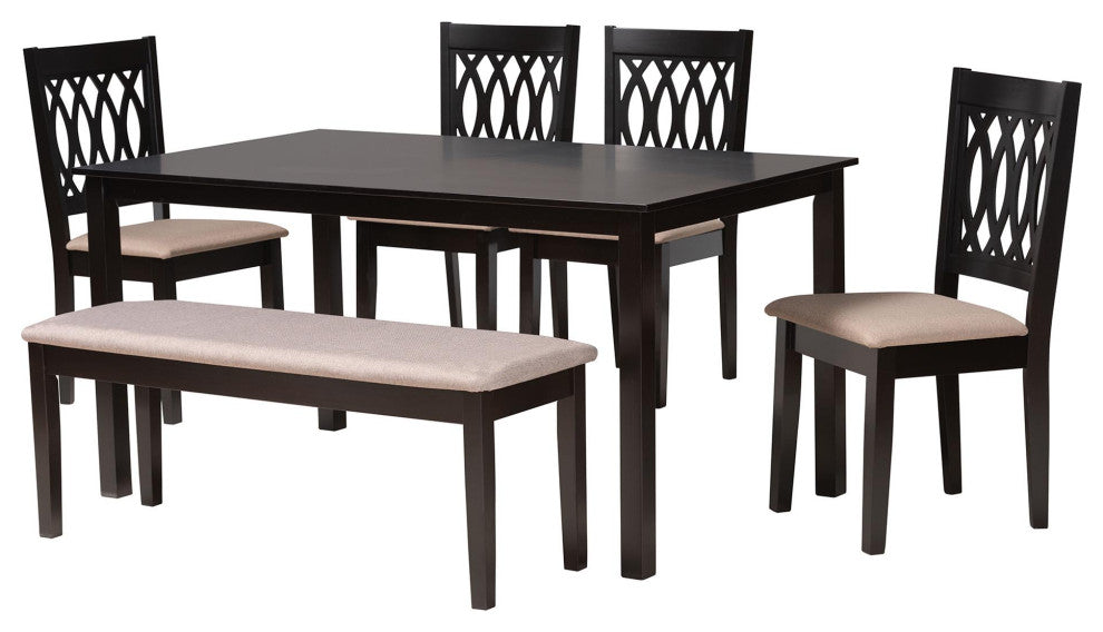 Denia Dining Collection, Beige/Espresso Brown, 6-Piece Dining Set