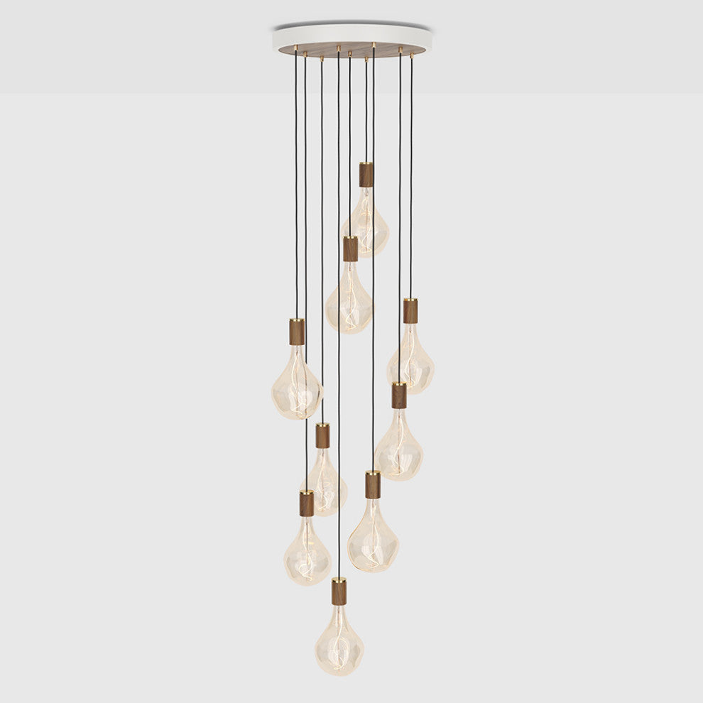 Large canopy white & walnut, brass grip with 9 walnut pendants & 9 Voronoi II US