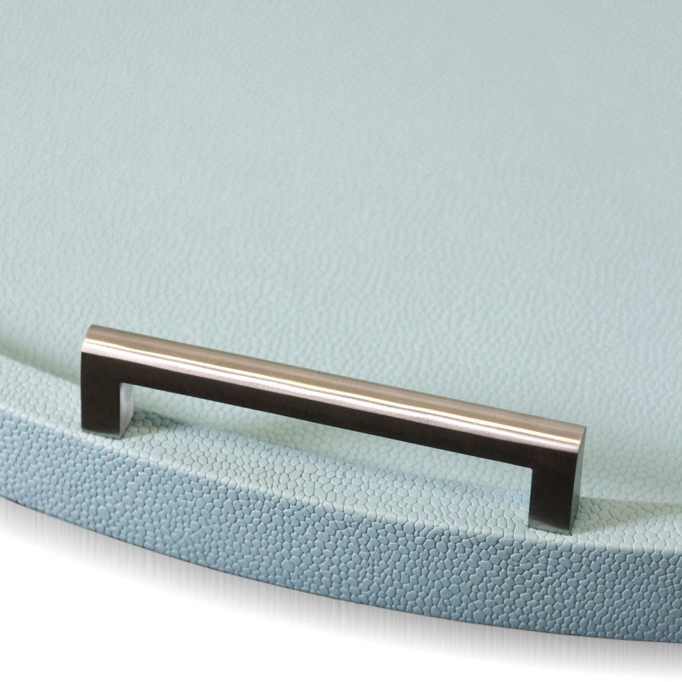 Dann Foley Faux Shagreen Tray Baby Blue Finish Silver Handles