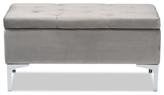Jennafyr Contemporary Velvet Storage Ottoman, Gray