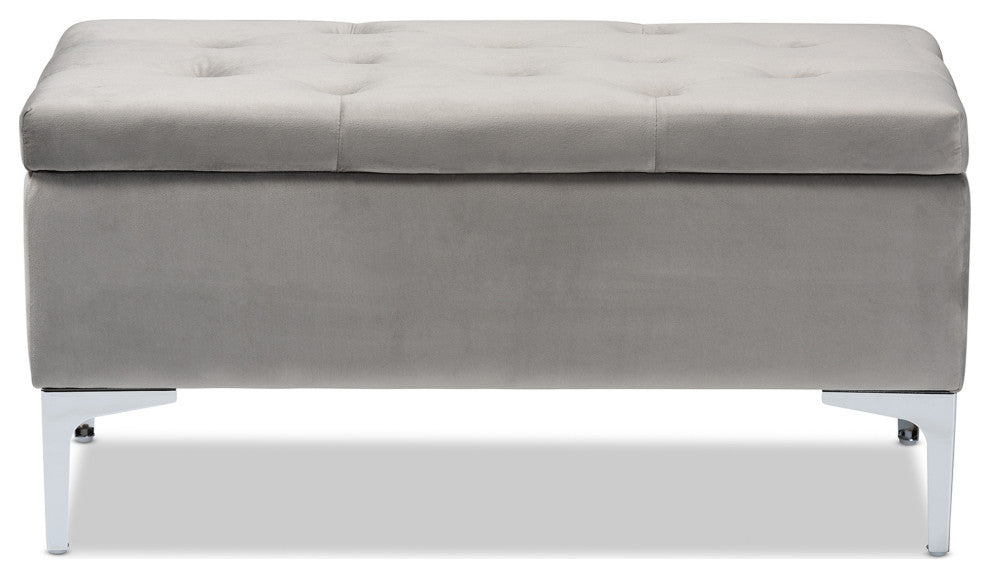 Jennafyr Contemporary Velvet Storage Ottoman, Gray