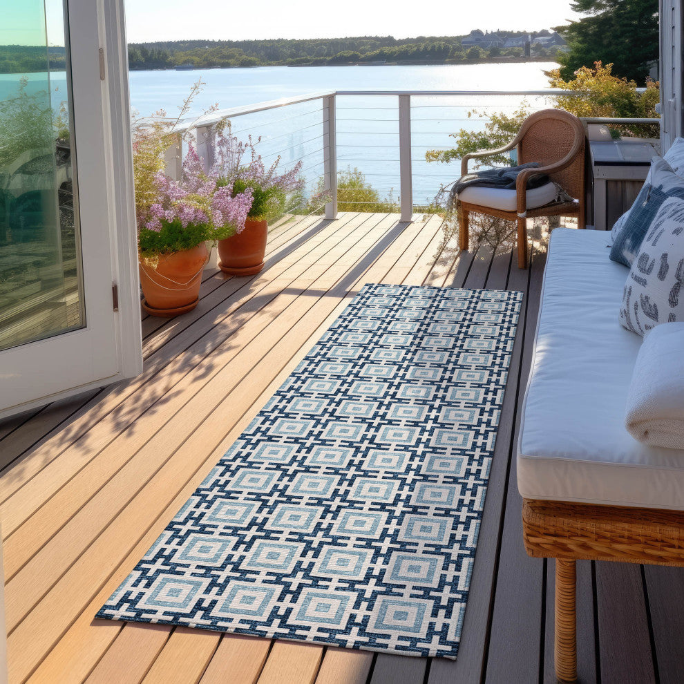 Indoor/Outdoor Marlo MO1 Navy Machine Washable 2'3" x 12' Rug