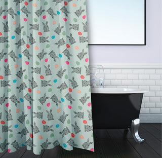70"Wx73"L Bunnies and Eggs Shower Curtain, Breezeway Green
