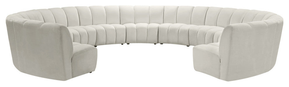 Infinity Channel Tufted Velvet Modular Chair, Cream, 11 Piece