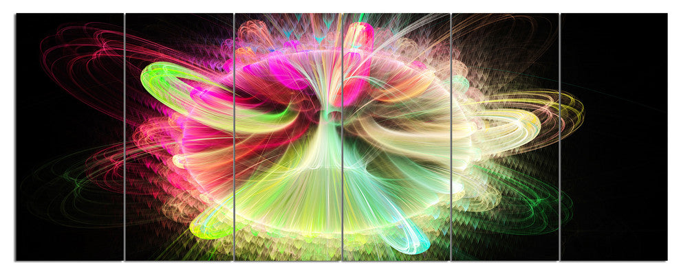 Large Circle with Yellow Curves, Floral Canvas Art Print, 70"x28", 6 Panels