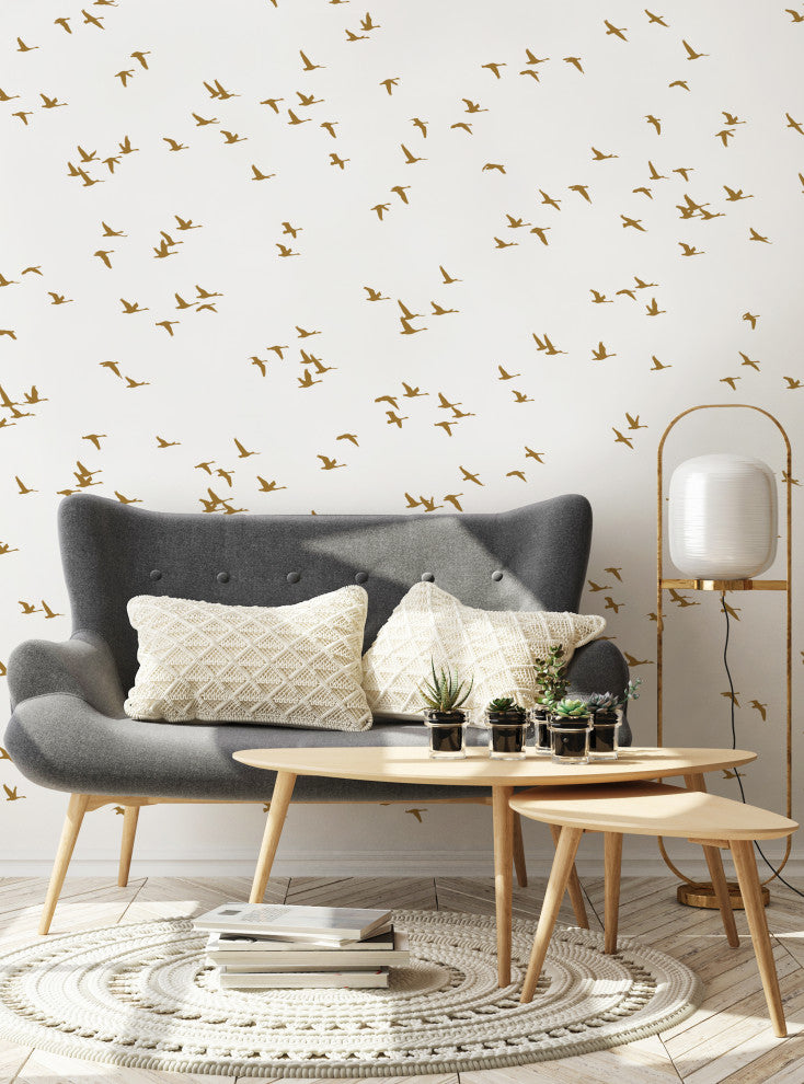Soaring Birds Peel and Stick Vinyl Mural, Gold, 24"x108", Single