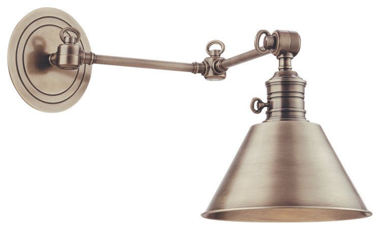 Garden City, One Light Wall Sconce, Swing Arm, Aged Brass Finish